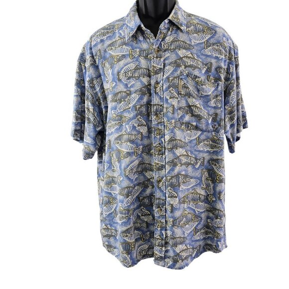 Columbia Fish Graphic Men’s Size Medium Outdoor Short Sleeve Button Down Shirt - Picture 13 of 16